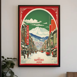 Stylized Sapporo Cityscape Poster Wall Art Print