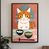 Whimsical Cat Dinner Scene Poster