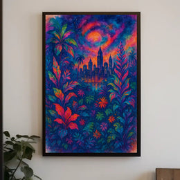 Cityscape In Vibrant Jungle Poster