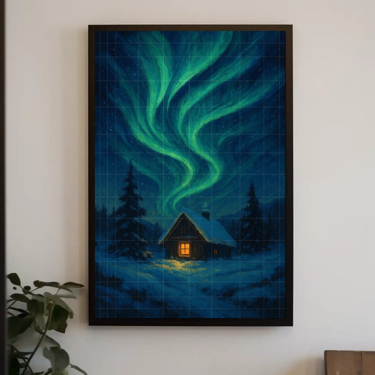 Northern Lights Over A Winter Cabin Poster