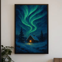 Northern Lights Over A Winter Cabin Poster
