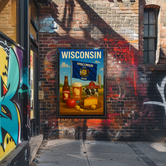 Wisconsin Beer Cheese Cow Barn Farm Apple Travel Poster