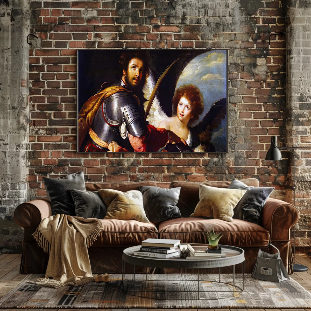 Warrior and Angelic Figure Mythology Scene Fantasy Poster