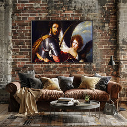 Warrior and Angelic Figure Mythology Scene Fantasy Poster