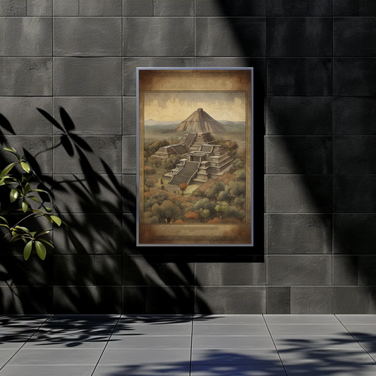 Mexico Teotihuacan Pyramids Volcano Vintage Travel Poster