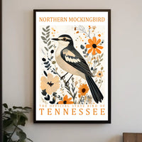 Tennessee Northern Mockingbird Nature Art Poster Print