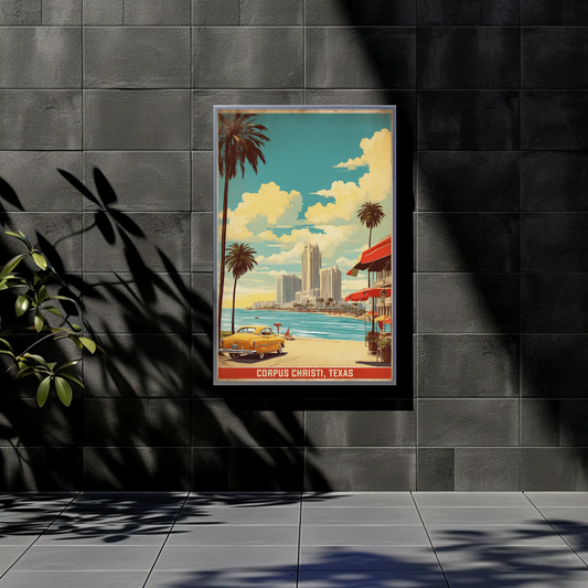 Corpus Christi Texas Beach Cityscape Vintage Travel Poster