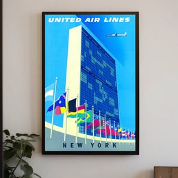 New York Travel Poster Vintage UN Building Wall Art