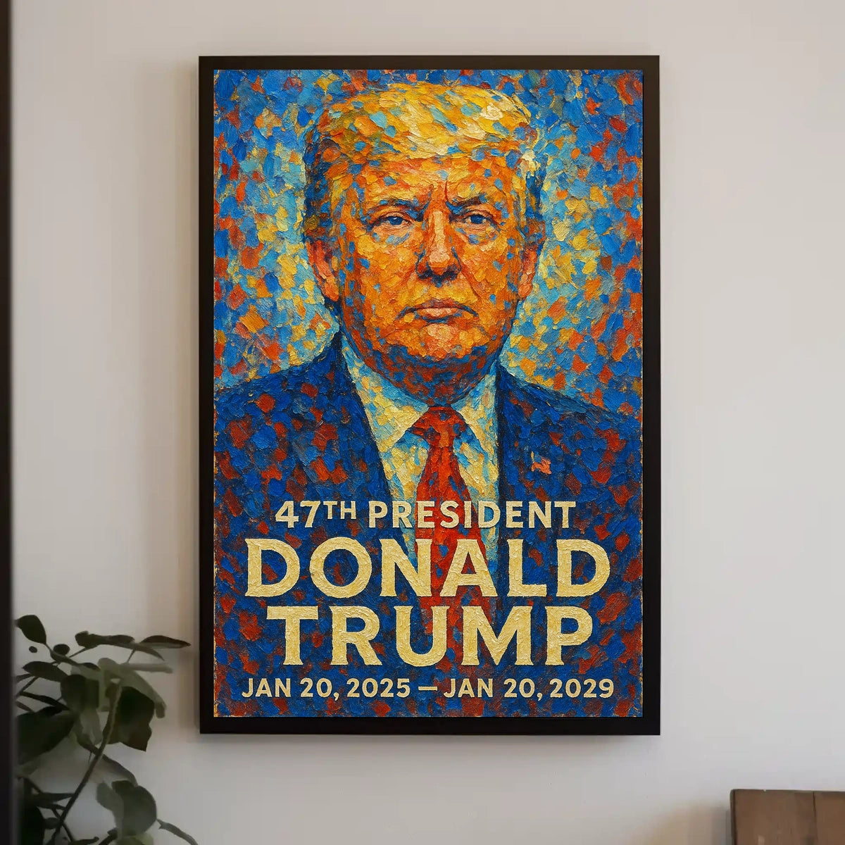 Donald Trump Visionary Leadership Portrait Bold Patriotic Impressionism Mosaic Style Poster