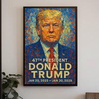 Donald Trump Visionary Leadership Portrait Bold Patriotic Impressionism Mosaic Style Poster