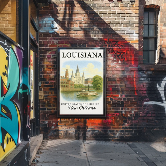 New Orleans Louisiana Cathedral Steamboat River Poster
