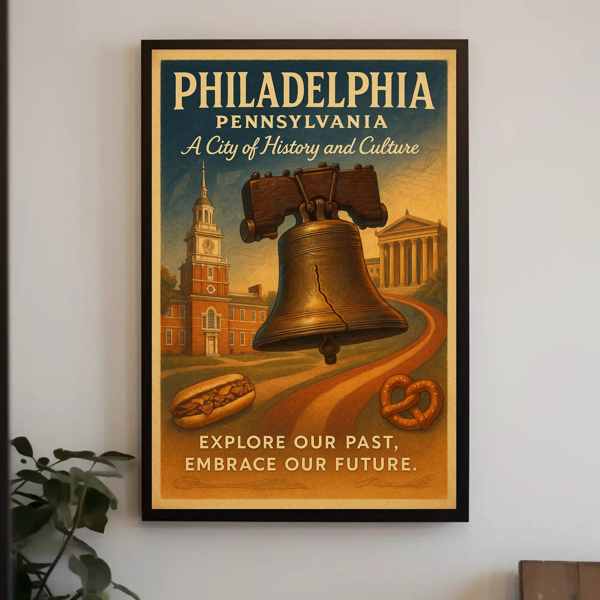 Philadelphia Vintage Travel Poster: Liberty Bell & Cuisine