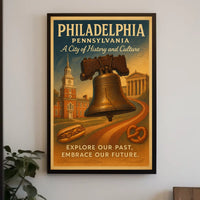 Philadelphia Vintage Travel Poster: Liberty Bell & Cuisine