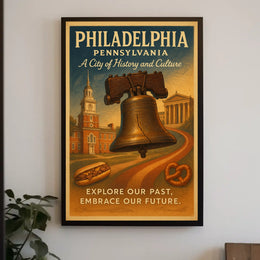 Philadelphia Vintage Travel Poster: Liberty Bell & Cuisine