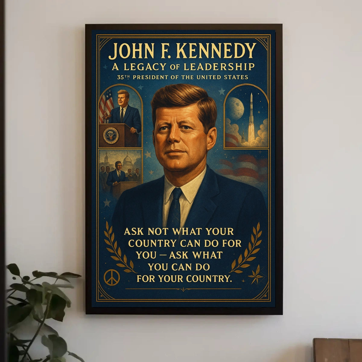 JFK Leadership Legacy Vintage Patriotic Poster Print
