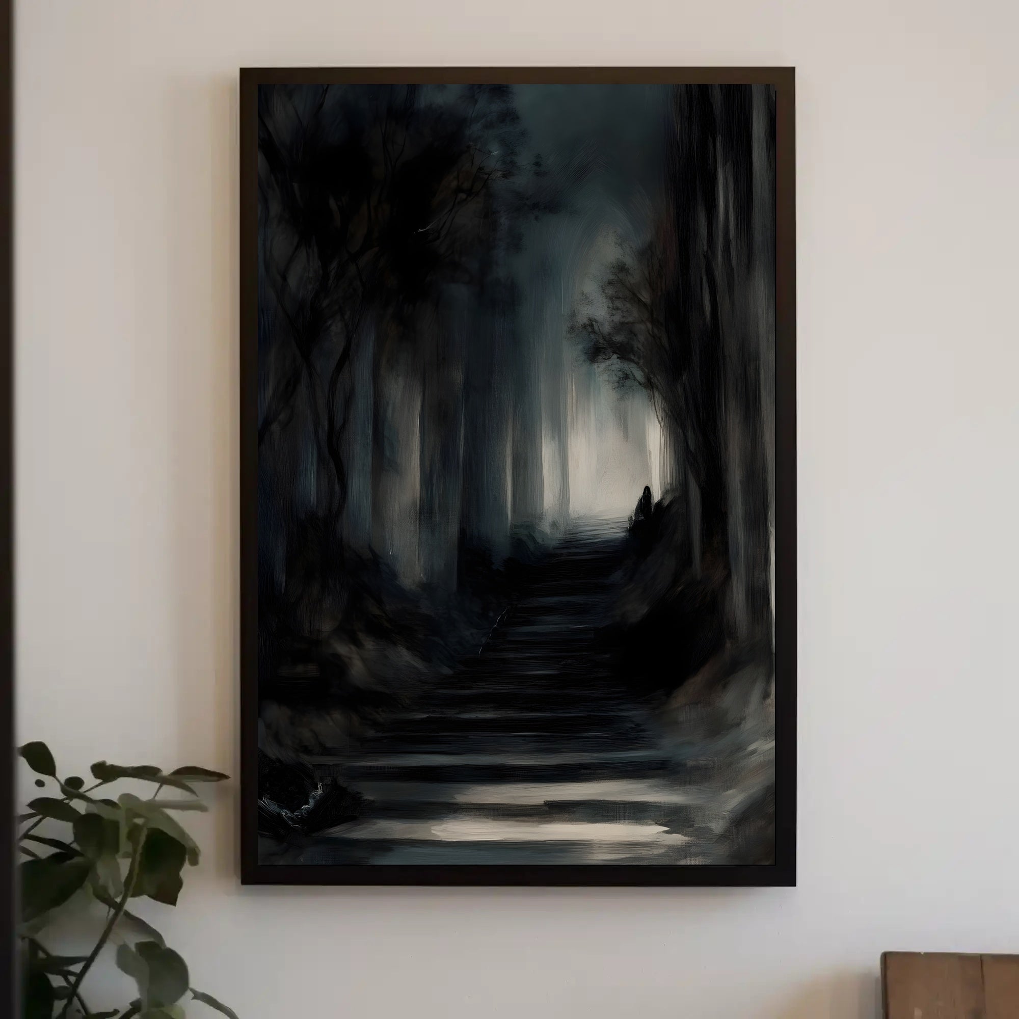 Mysterious Dark Forest Scene Artistry - Artistic Poster PosterGoat