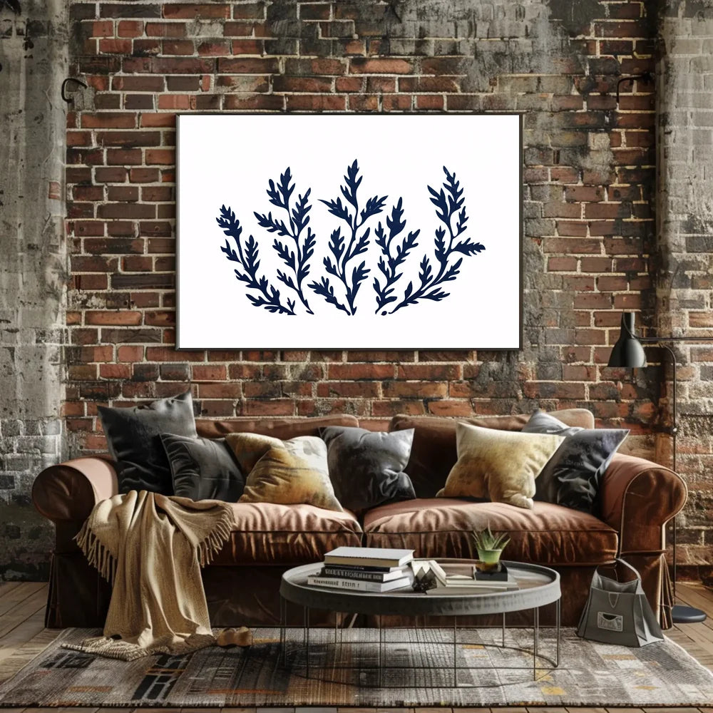 Abstract Botanical Minimalist Poster: Blue Foliage Design