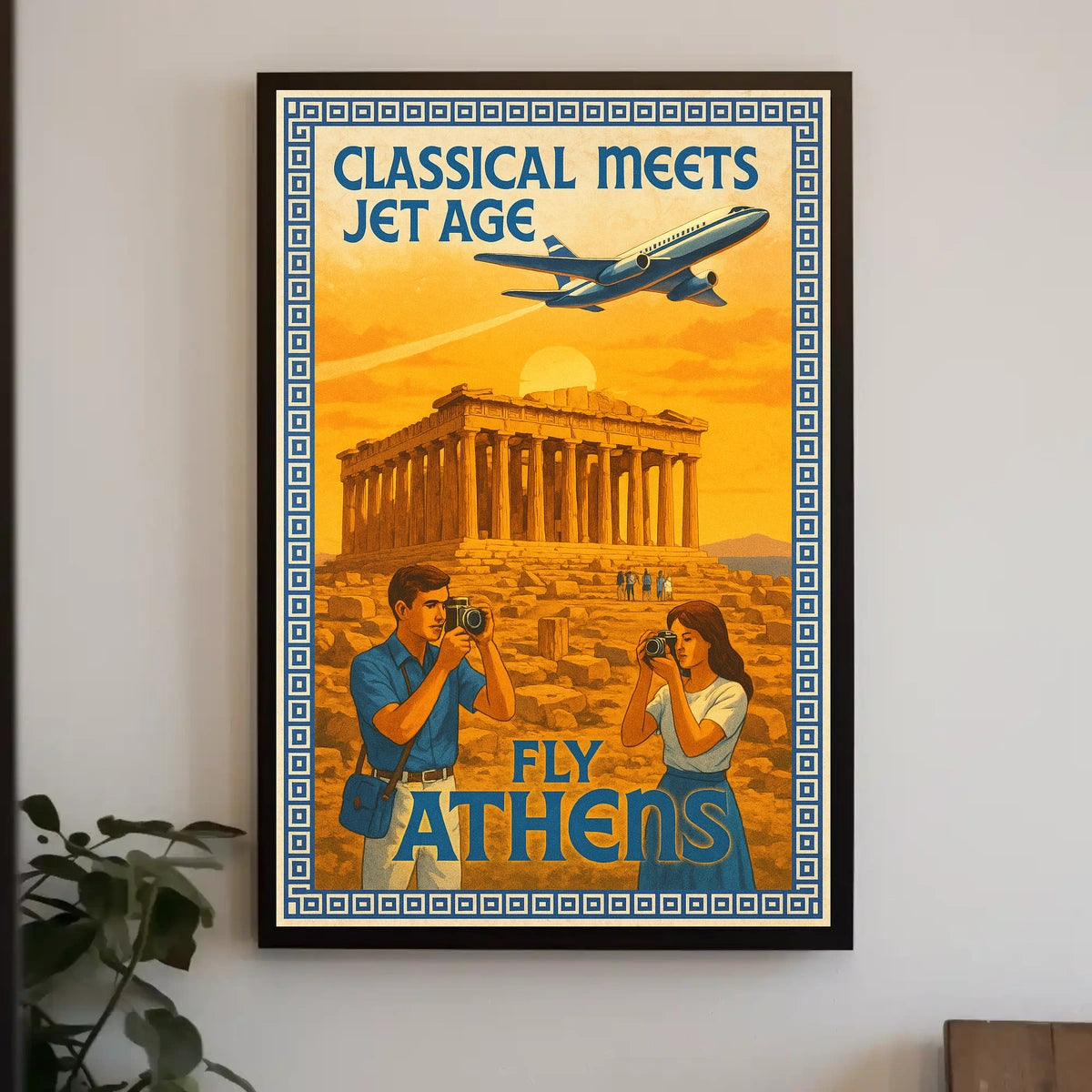 Vintage Athens Travel Poster: Parthenon and Jet Plane