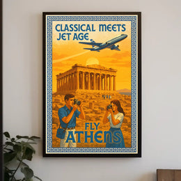 Vintage Athens Travel Poster: Parthenon and Jet Plane