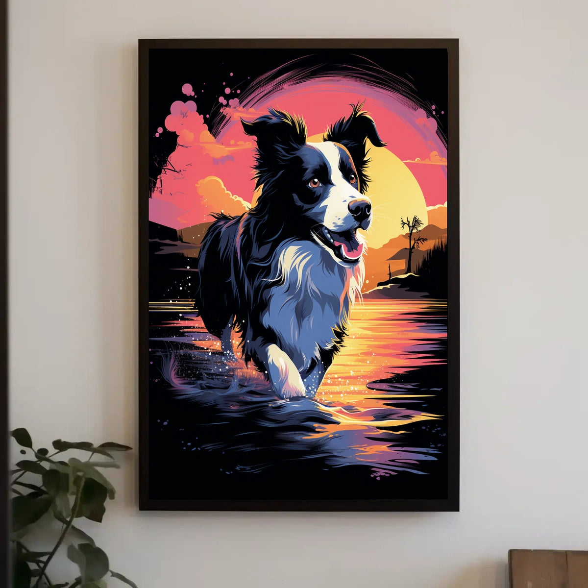 Fetching Border Collie Scenic Sunrise Dog Breed Poster