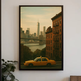 New York City Skyline Taxi Poster Vintage Wall Art