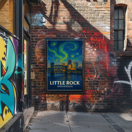 Little Rock Arkansas Bridge Skyline Starry Night Travel Poster