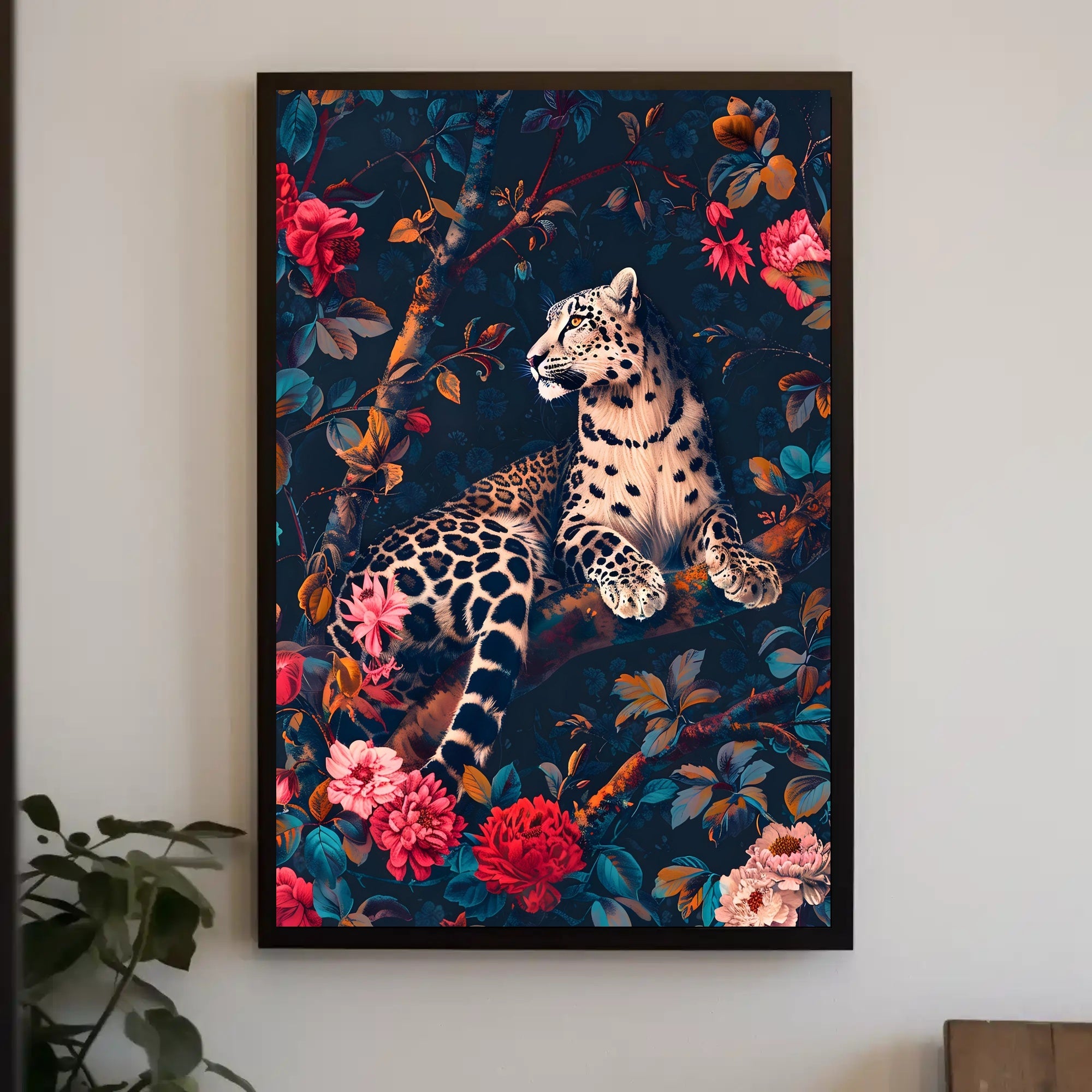 Majestic Leopard in Bloom Wall Art Print