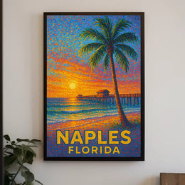 Naples Florida Sunset Poster Coastal Wall Art Decor