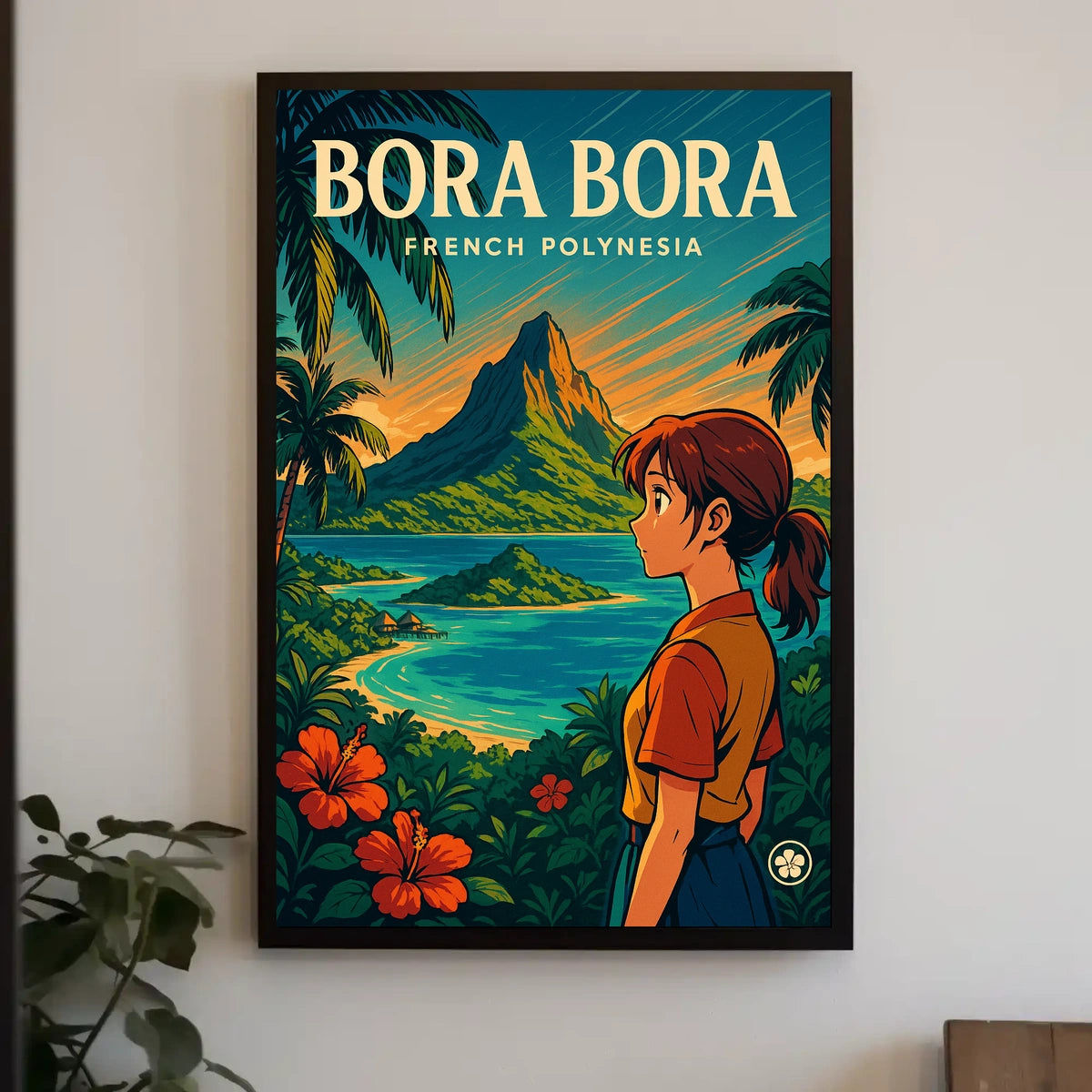 Vibrant Anime-Inspired Bora Bora Travel Poster