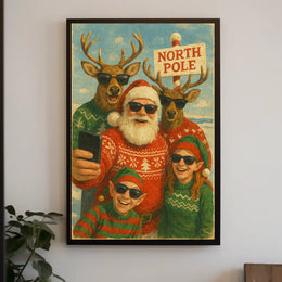 Whimsical North Pole Selfie Vintage Christmas Poster