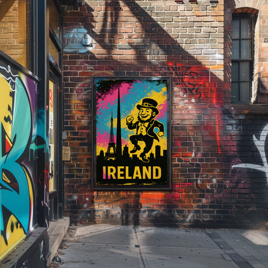 Ireland Dancing Leprechaun Retro Skyline Poster