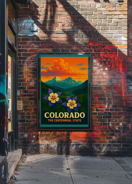 Colorado Centennial State Flowers Sunset Travel Poster