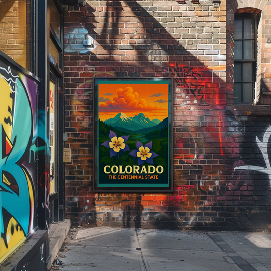 Colorado Centennial State Flowers Sunset Travel Poster