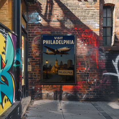 Visit Philadelphia Skyline Night Flight Travel Poster