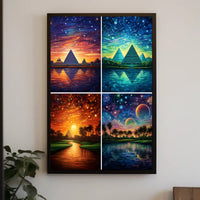Egyptian Pyramids in Dreamlike Celestial Landscapes Cultural Poster