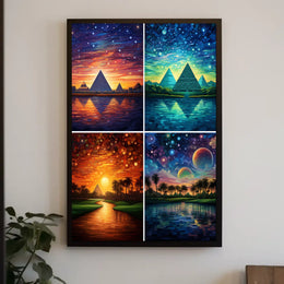 Egyptian Pyramids in Dreamlike Celestial Landscapes Cultural Poster