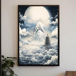 Majestic Moonlit Mount Fuji Japanese Heritage Poster