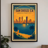 San Diego Sunset Skyline Vintage Travel Poster