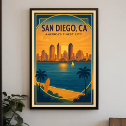 San Diego Sunset Skyline Vintage Travel Poster