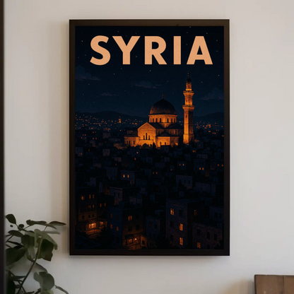Syria Mosque Cityscape Nighttime Middle East Poster