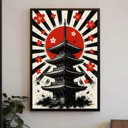 Rising Sun Pagoda Art Print Poster for Home Decor and Travel Enthusiasts PosterGoat