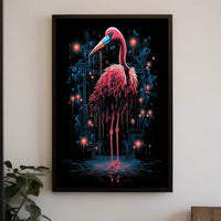 Digital Elegance The Cyber Flamingo Neon Poster Wall Art