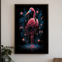 Digital Elegance The Cyber Flamingo Neon Poster Wall Art