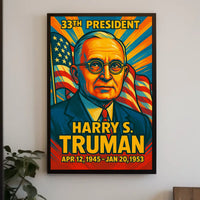 Harry S. Truman 33rd President of the United States Colorful Comic Book Style Poster