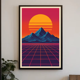 Retro-Futuristic Sunset Synthwave Futuristic Sci-Fi Poster