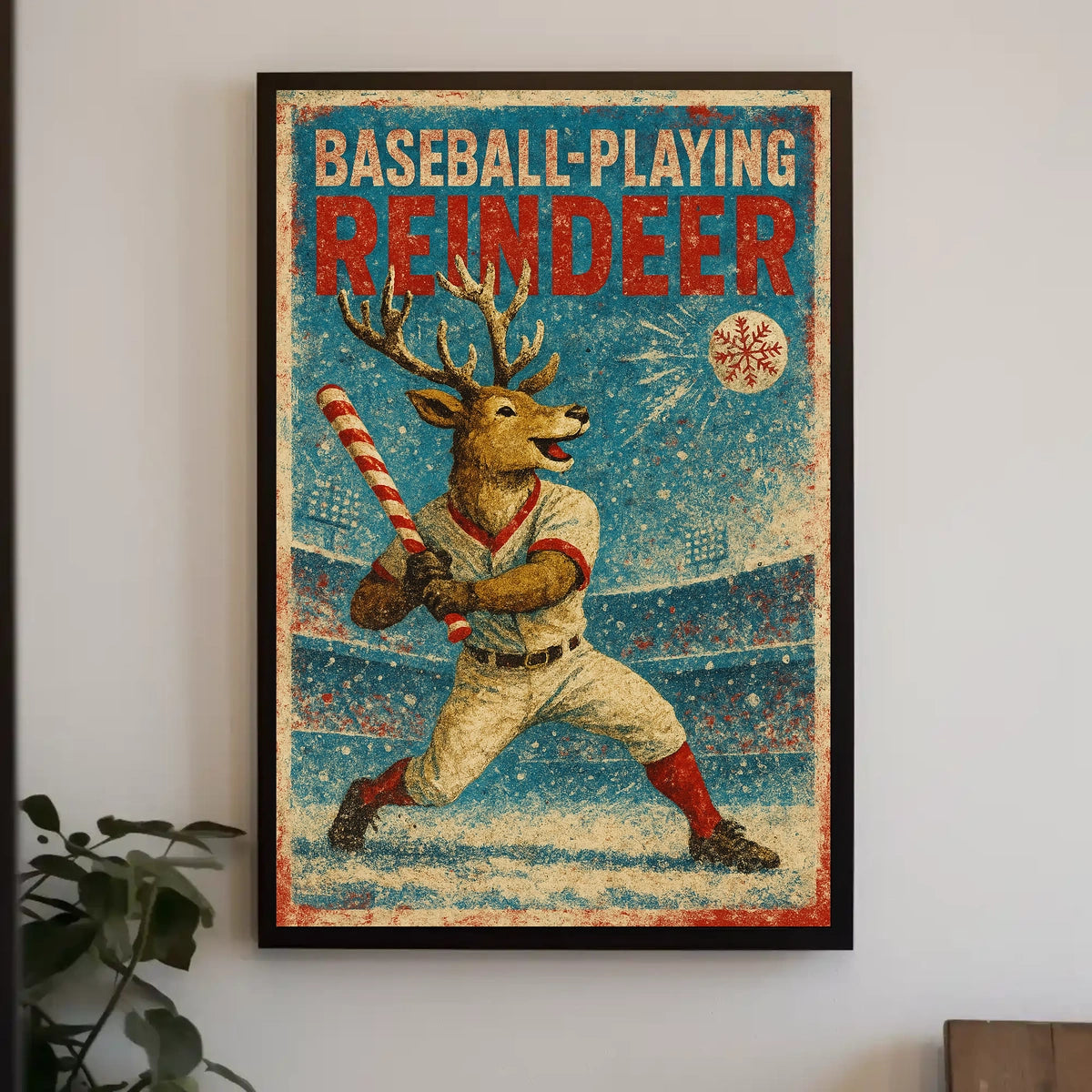 Baseball-Playing Reindeer Poster