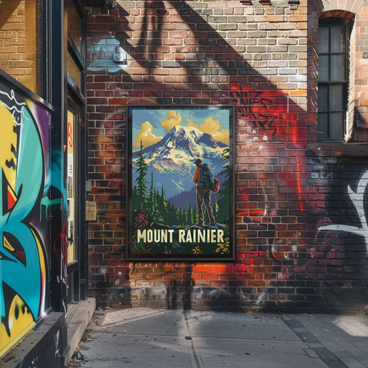 Mount Rainier Hiker Wilderness Explorer Poster