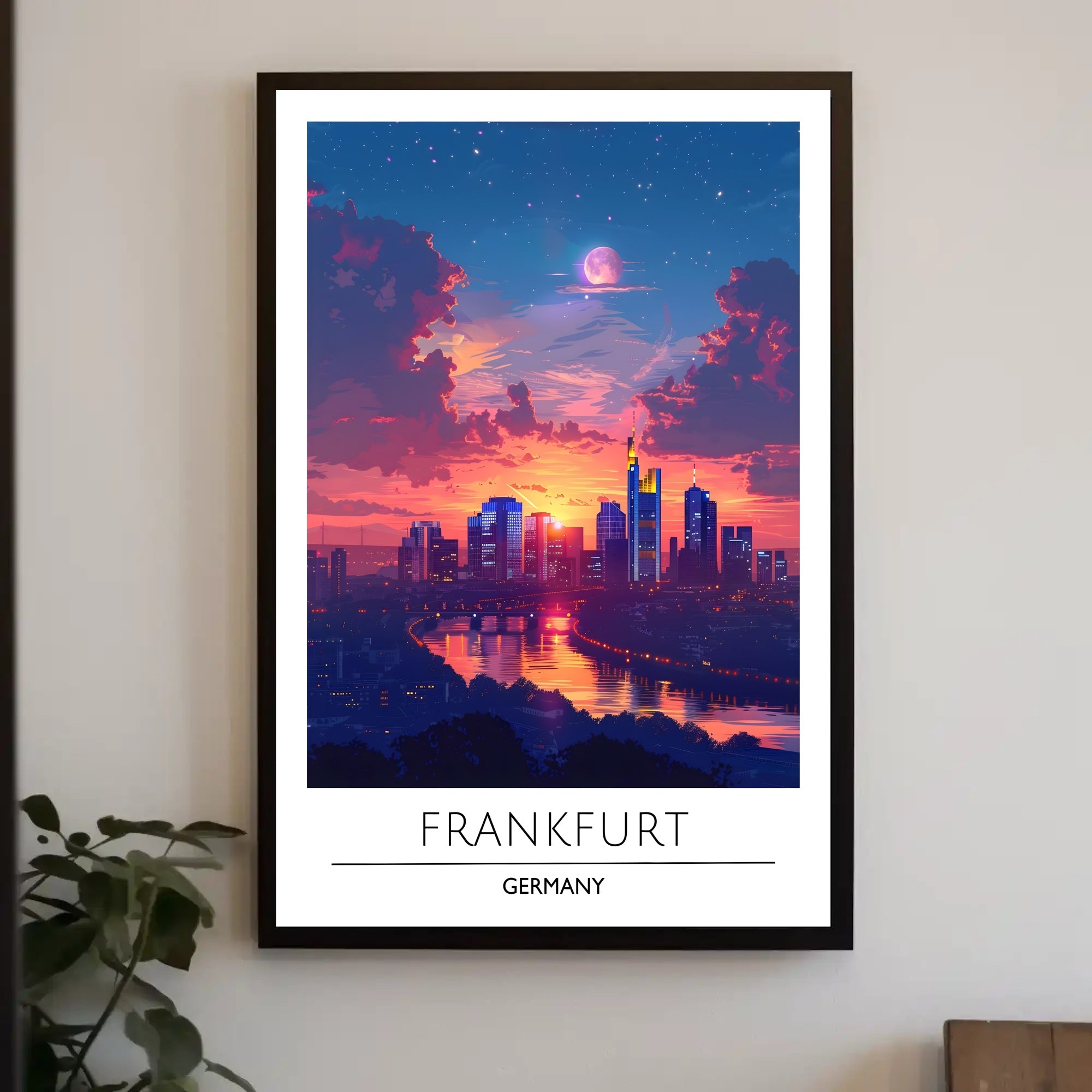 Frankfurt Skyline at Vibrant Sunset Urban or Cityscape Poster