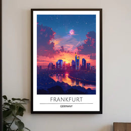 Frankfurt Skyline at Vibrant Sunset Urban or Cityscape Poster