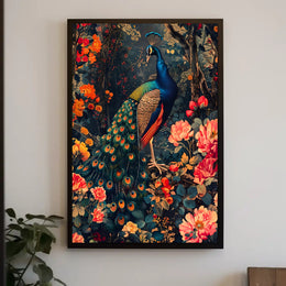 Vibrant Peacock In Bloom William Morris Art Poster